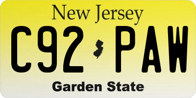NJ license plate C92PAW