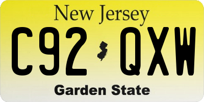 NJ license plate C92QXW
