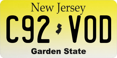 NJ license plate C92VOD