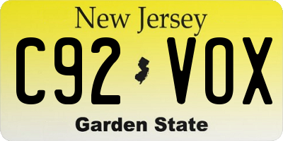 NJ license plate C92VOX