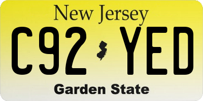 NJ license plate C92YED