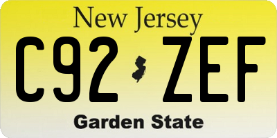 NJ license plate C92ZEF