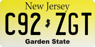 NJ license plate C92ZGT