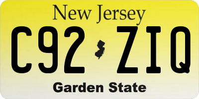 NJ license plate C92ZIQ