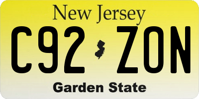 NJ license plate C92ZON