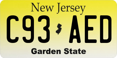 NJ license plate C93AED