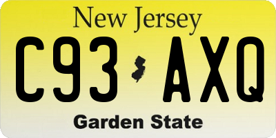 NJ license plate C93AXQ