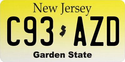NJ license plate C93AZD