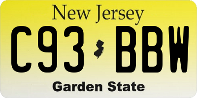 NJ license plate C93BBW