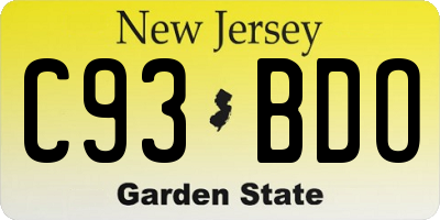 NJ license plate C93BDO