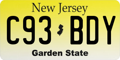 NJ license plate C93BDY