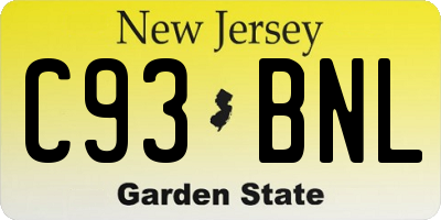 NJ license plate C93BNL