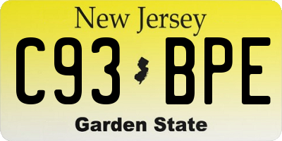 NJ license plate C93BPE