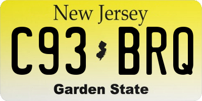 NJ license plate C93BRQ