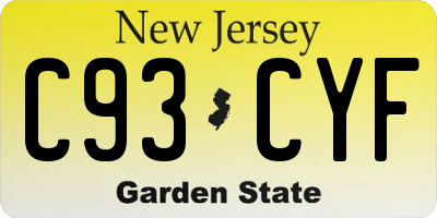 NJ license plate C93CYF