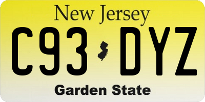 NJ license plate C93DYZ