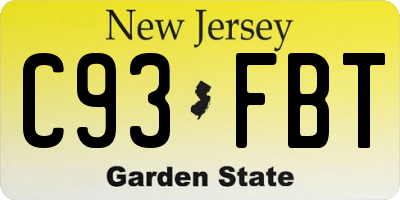 NJ license plate C93FBT