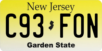 NJ license plate C93FON
