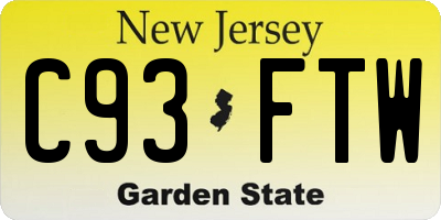 NJ license plate C93FTW