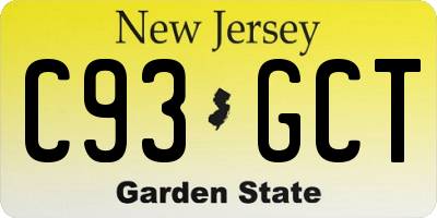 NJ license plate C93GCT