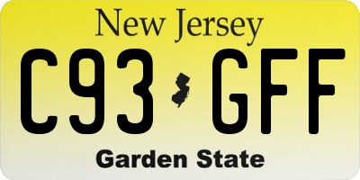 NJ license plate C93GFF
