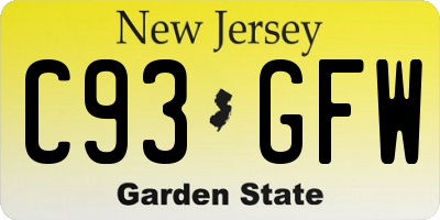 NJ license plate C93GFW