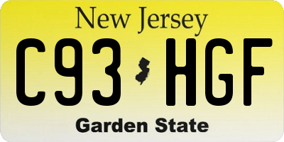 NJ license plate C93HGF
