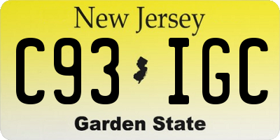 NJ license plate C93IGC