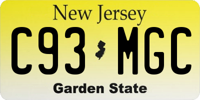 NJ license plate C93MGC