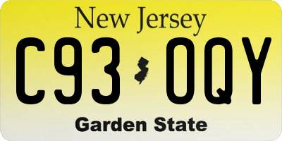 NJ license plate C93OQY