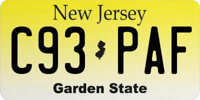 NJ license plate C93PAF