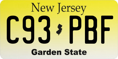 NJ license plate C93PBF