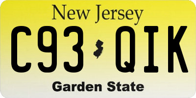 NJ license plate C93QIK