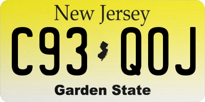 NJ license plate C93QOJ