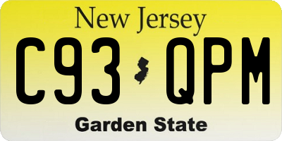 NJ license plate C93QPM