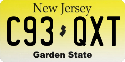 NJ license plate C93QXT