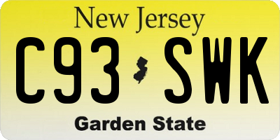NJ license plate C93SWK