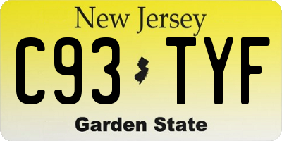 NJ license plate C93TYF