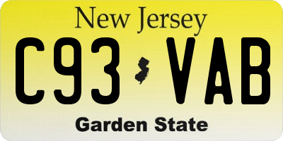 NJ license plate C93VAB