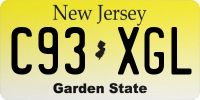 NJ license plate C93XGL