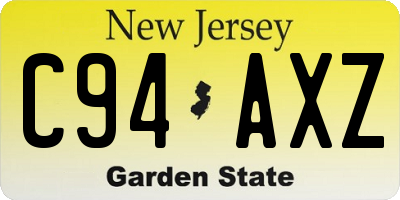 NJ license plate C94AXZ