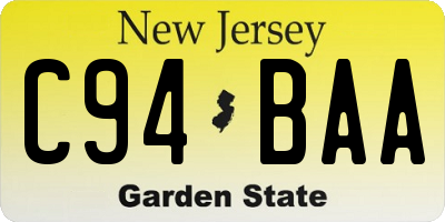 NJ license plate C94BAA
