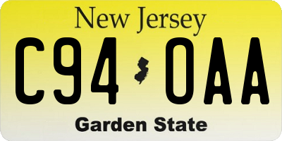 NJ license plate C94OAA