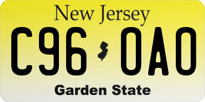 NJ license plate C96OAO