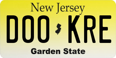 NJ license plate D00KRE