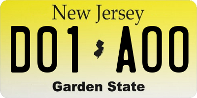 NJ license plate D01AOO