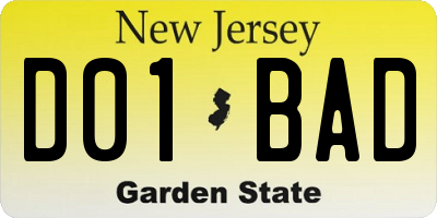 NJ license plate D01BAD