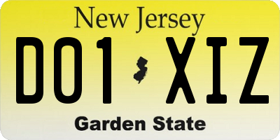 NJ license plate D01XIZ