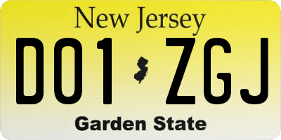 NJ license plate D01ZGJ