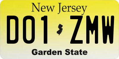 NJ license plate D01ZMW